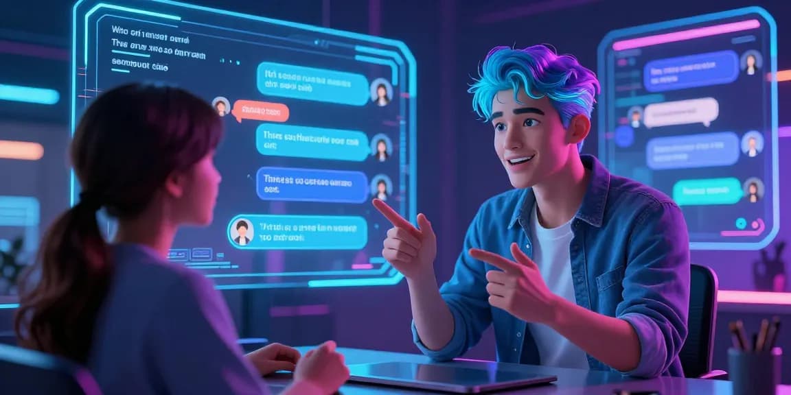 Engaging NSFW AI chat experience with a vibrant digital character in a high-tech setting.