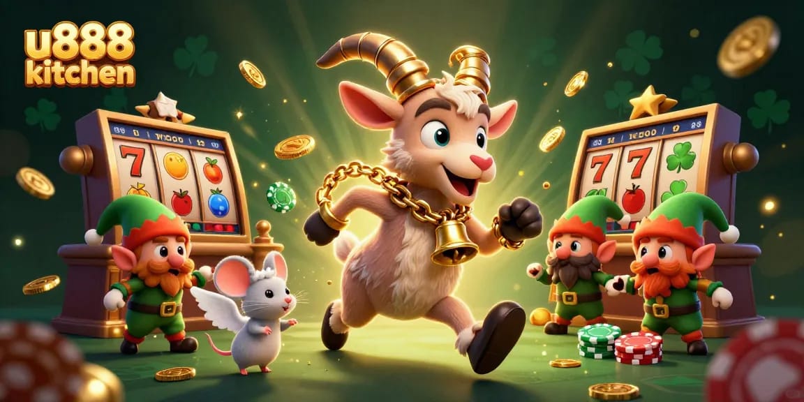 Experience thrilling wins at u888 kitchen with festive casino characters in action.