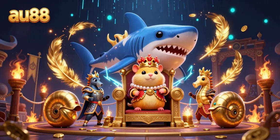Join the excitement at au88 with colorful casino elements and dynamic characters in this vivid illustration.