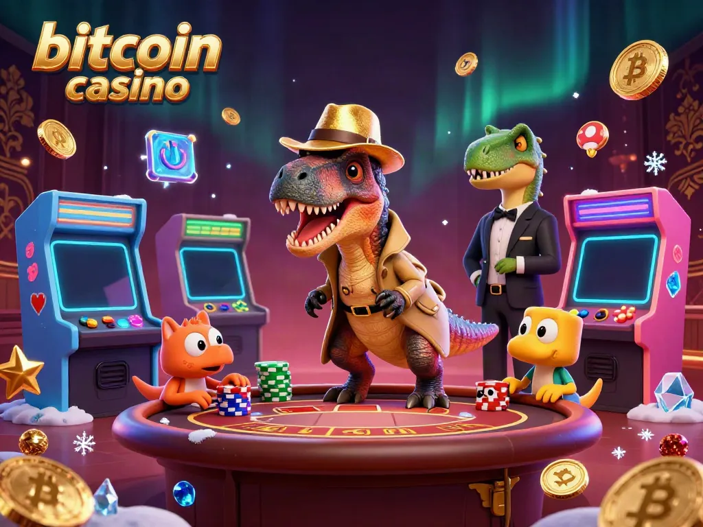 Engage in thrilling gameplay at a bitcoin casino with vibrant cartoon characters and dynamic casino elements.