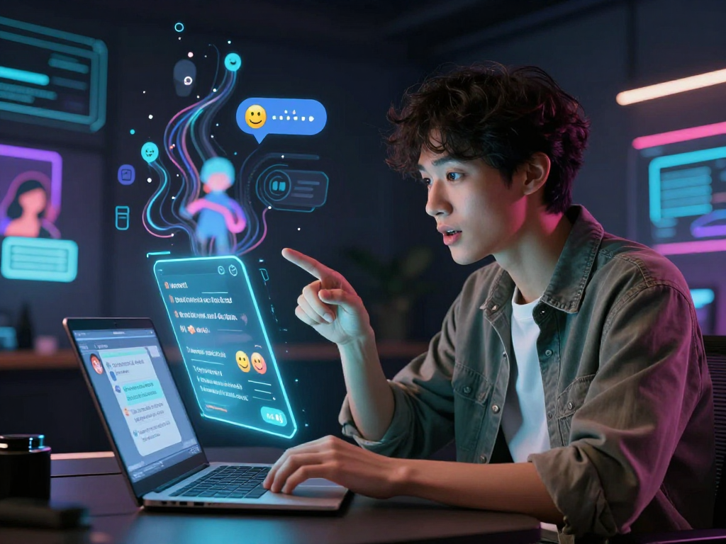 Engaging in ai sex chat with futuristic digital avatar in a sleek virtual space