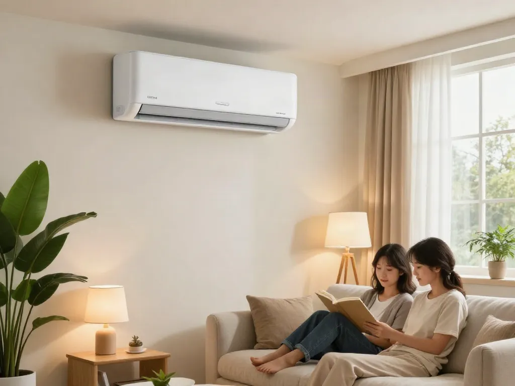 Cozy living room with a mini split ac unit efficiently cooling the space and enhancing comfort.