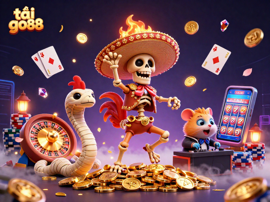 Engage in excitement and winning strategies with tải go88, featuring vibrant casino characters.