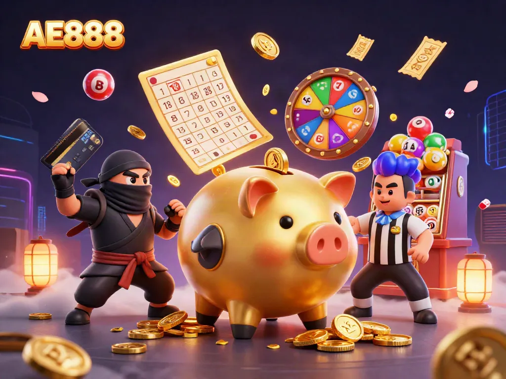 Engage with the dynamic AE888 casino scene featuring animated characters and vibrant gambling elements.