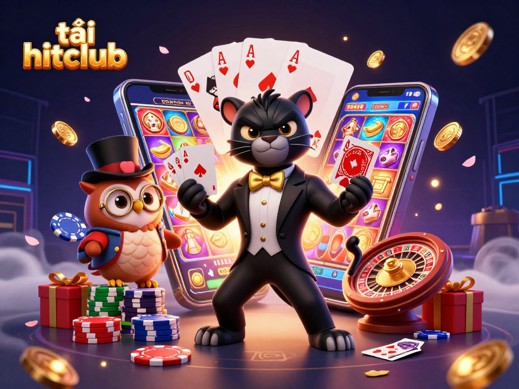 Tải hitclub and experience thrilling casino excitement with stylish characters dealing cards.