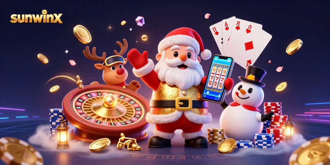 Spin to win with sunwinx in this vibrant casino scene featuring festive characters.