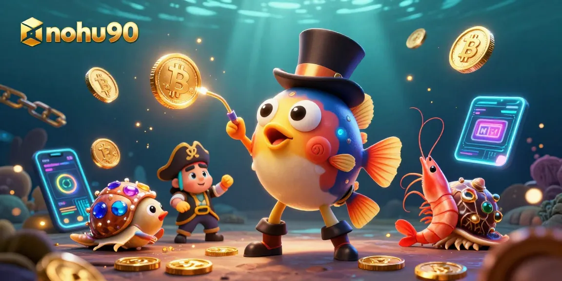 Engage with nohu90 as the anglerfish attracts golden coins in a vibrant underwater scene.
