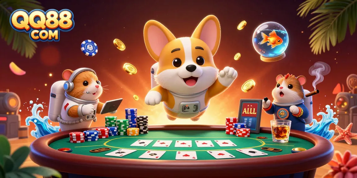 Engage in thrilling gaming at QQ88 COM with 3D casino adventure illustration featuring unique characters.