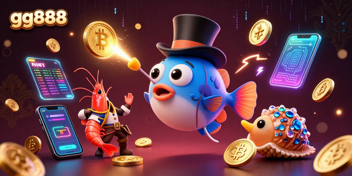 Engage with gg888 in a vibrant underwater casino scene featuring unique sea creatures and glowing crypto elements.