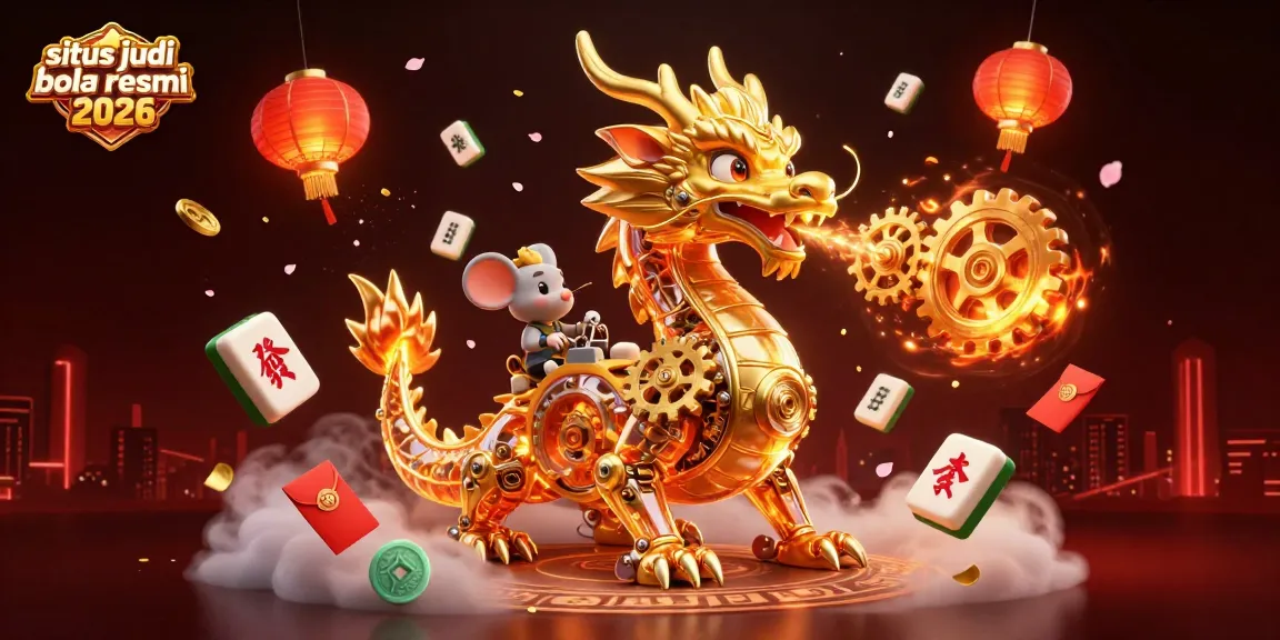 Situs judi bola resmi 2026 features vibrant 3D elements showcasing engaging sports betting action with a golden dragon.