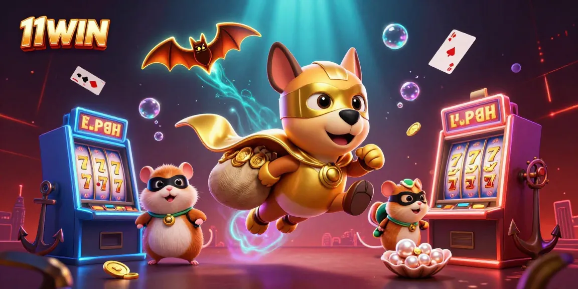 Experience thrilling gameplay at 11WIN with a vibrant casino-themed illustration showcasing adventure and excitement.