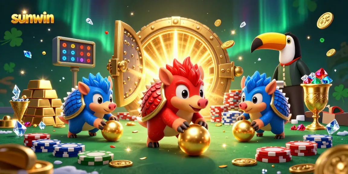sunwin showcases a vibrant casino scene with rival pangolins and dazzling gems in a festive atmosphere