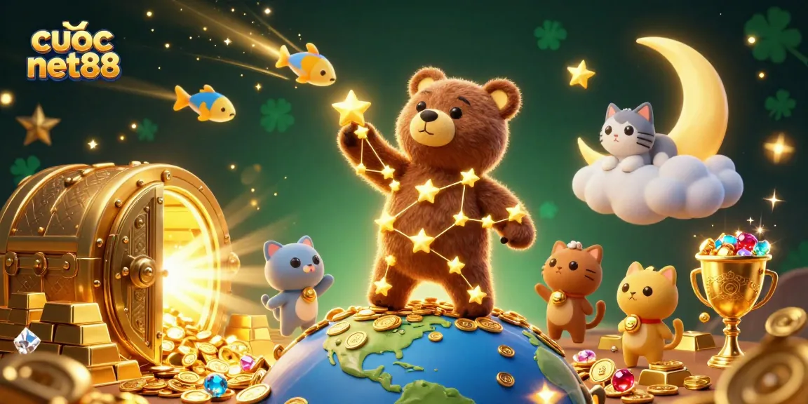 Experience the thrill of cược net88 with a vibrant casino-themed cosmic illustration and treasure-filled scene.